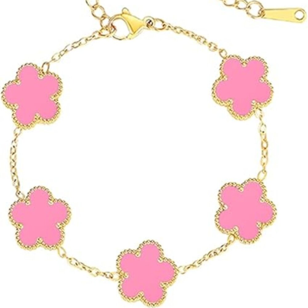 Neiman Marcus 18K Gold-Plated Pink Four Leaf Clover Bracelet - Picture 3 of 4